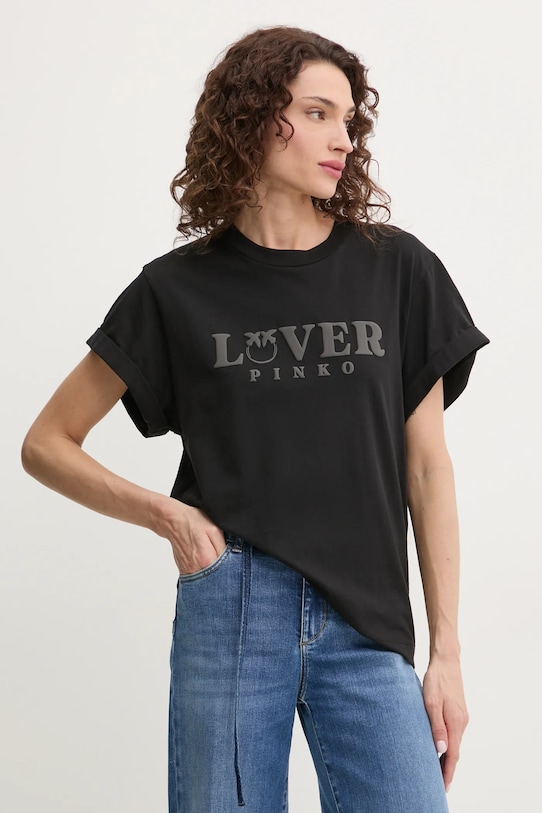 Bavlněné tričko Pinko kulatý černá 104605.A2D1