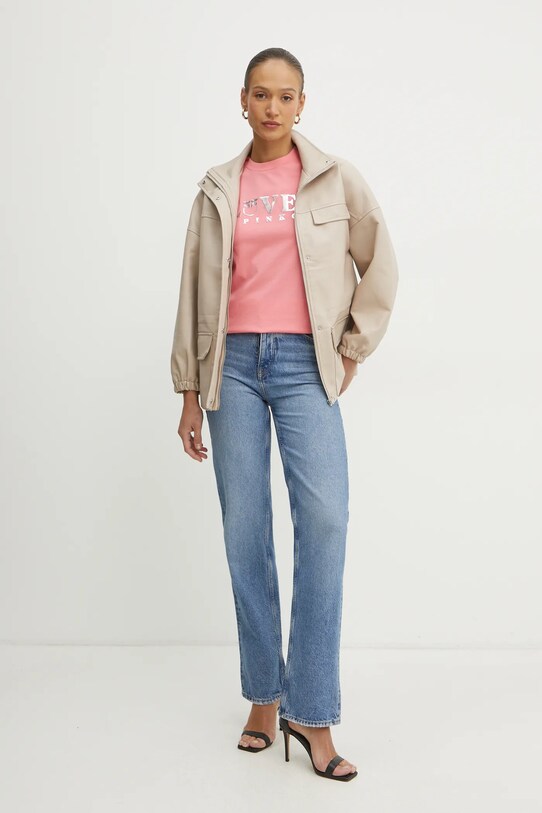 Βαμβακερό μπλουζάκι Pinko 104603.A2D1 ροζ SS25