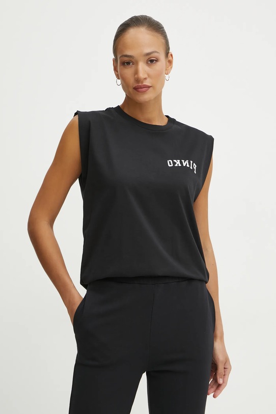 Pinko top bawełniany nadruk czarny 104268.A2C0