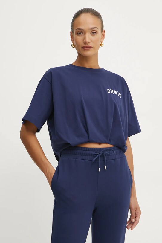 Pinko t-shirt bawełniany nadruk granatowy 104257.A2C0
