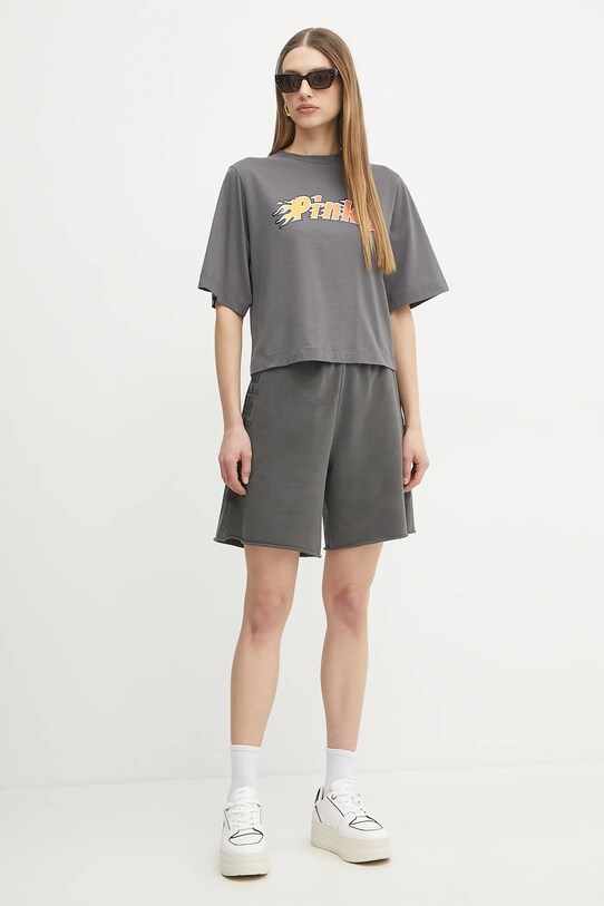 Памучна тениска Pinko 104604.A2D9 сив SS25