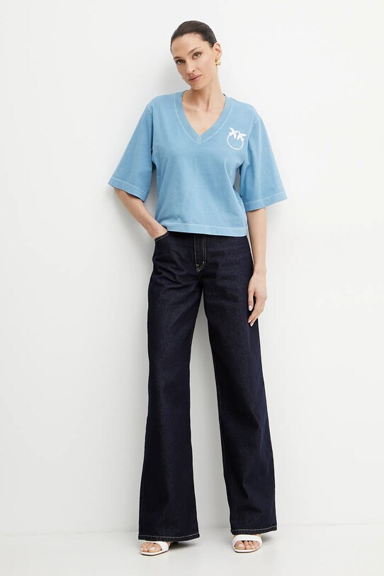 Pinko t-shirt bawełniany 104606.A2D0 niebieski SS25