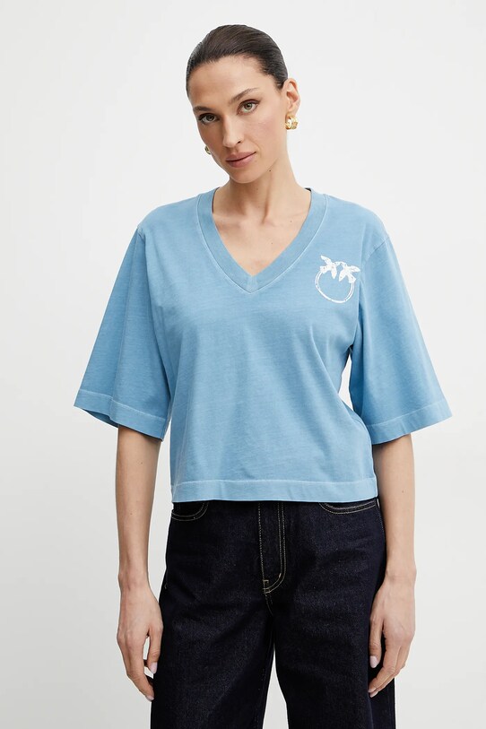 Odzież Pinko t-shirt bawełniany 104606.A2D0 niebieski