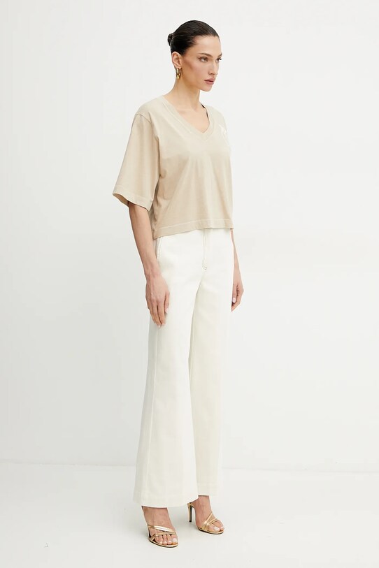 Pinko t-shirt bawełniany 104606.A2D0 beżowy SS25