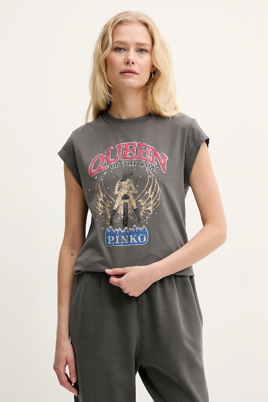 Bavlnené tričko Pinko potlač sivá 104603.A2DA