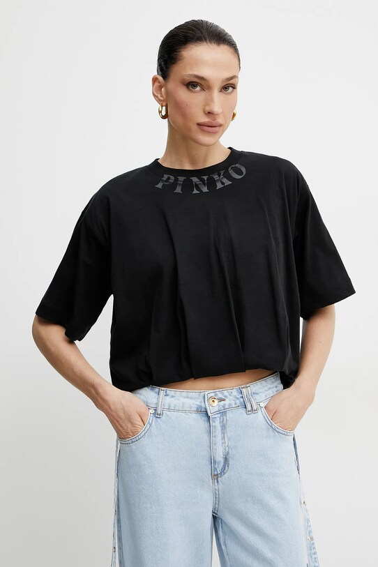 Βαμβακερό μπλουζάκι Pinko στάμπα μαύρο 104257.A2D2