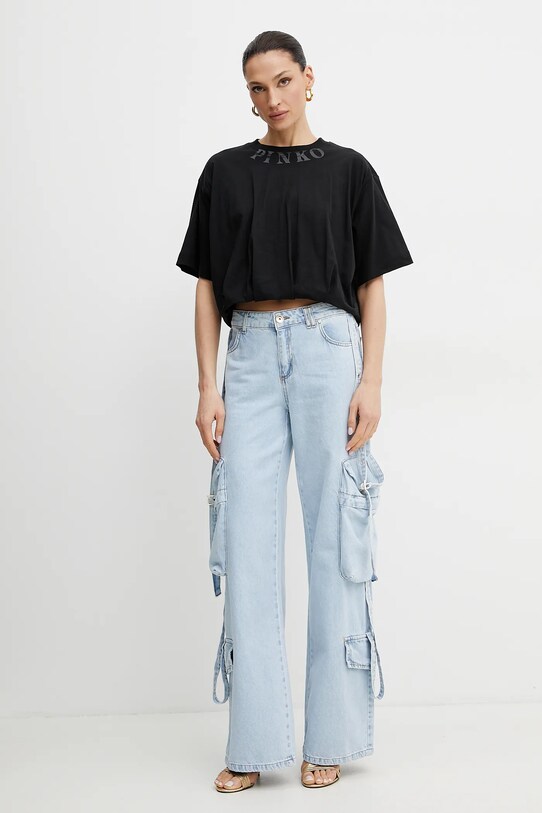 Βαμβακερό μπλουζάκι Pinko 104257.A2D2 μαύρο SS25