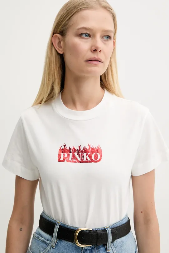 Βαμβακερό μπλουζάκι Pinko λευκό 105050.A2D6