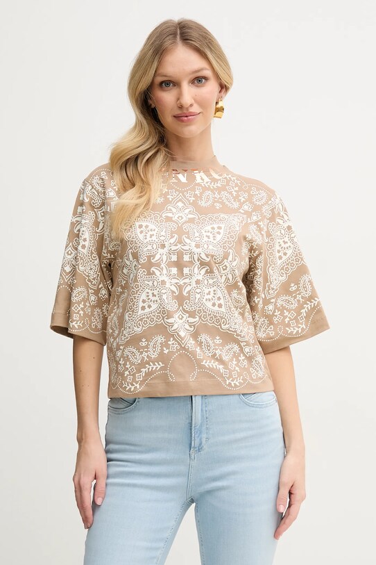 Pinko tricou din bumbac cu modele bej 104604.A2CY