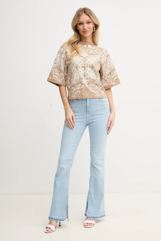 Pinko tricou din bumbac 104604.A2CY bej SS25