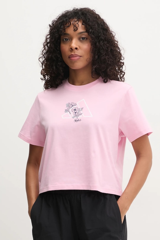 adidas tricou din bumbac W T ILLU LF CRP print roz JM0459