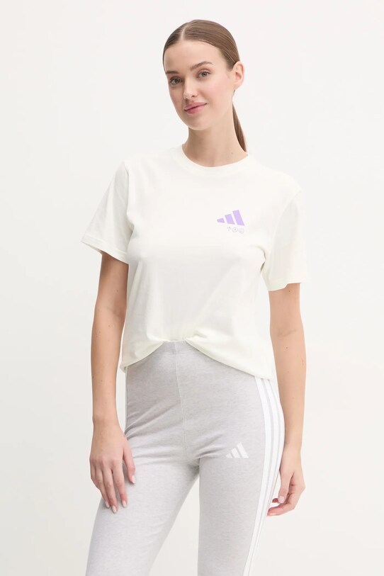 adidas t-shirt bawełniany W L VERB TEE nadruk beżowy JN9072