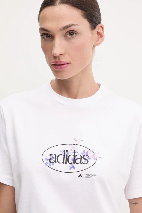 Хлопковая футболка adidas W Elem Flrl Tee белый JI9432