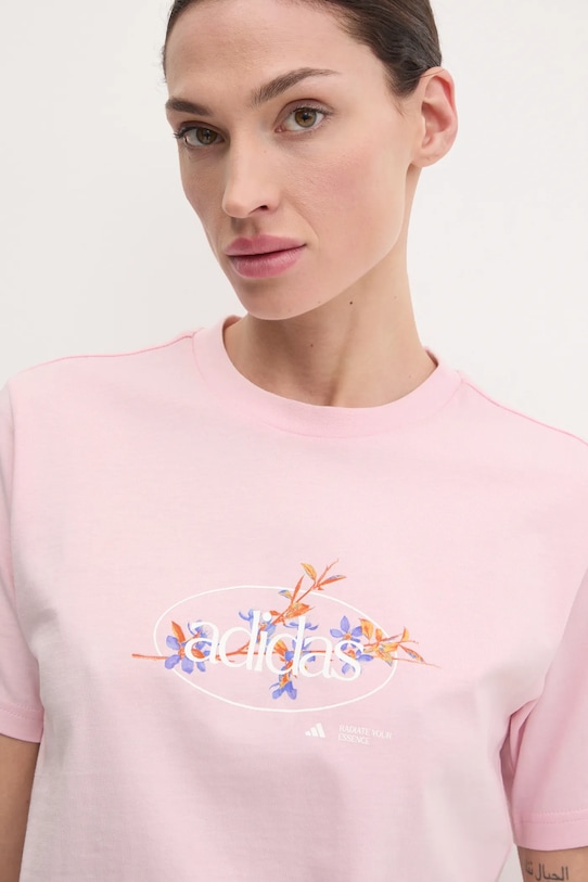 Хлопковая футболка adidas W Elem Flrl Tee розовый JP0114