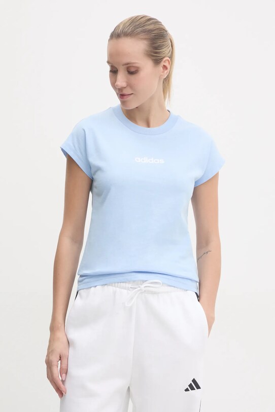 Хлопковая футболка adidas Essentials Linear хлопок голубой JG8660