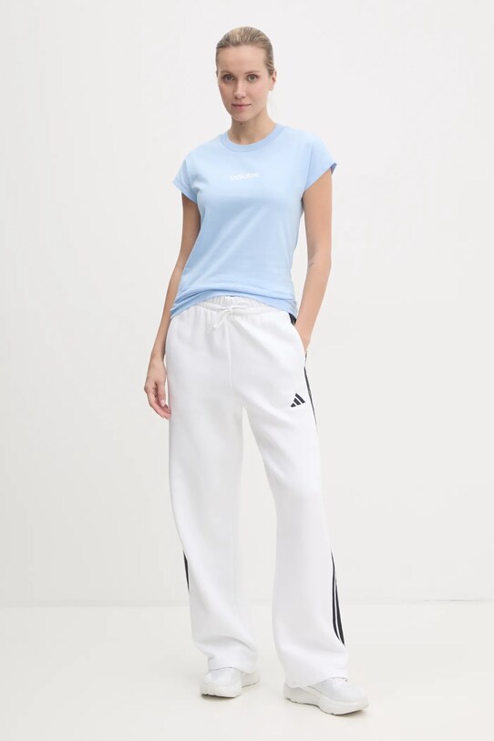 Хлопковая футболка adidas Essentials Linear JG8660 голубой SS25