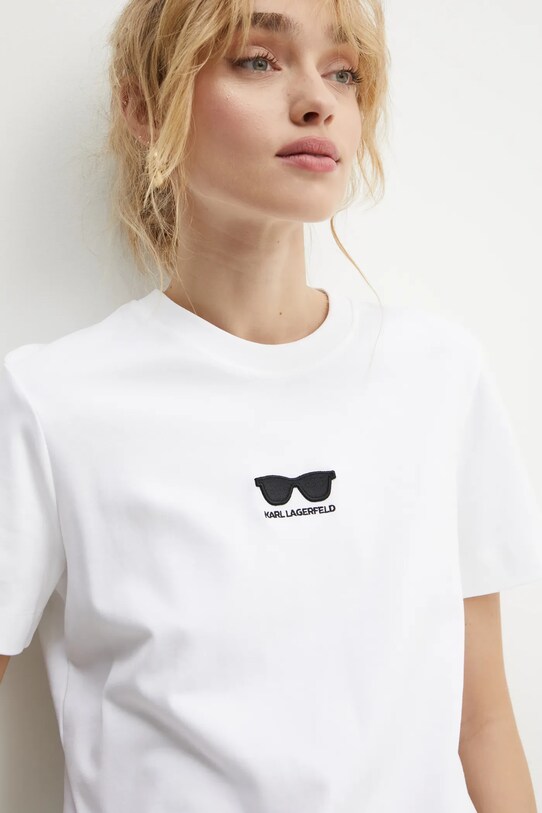 Bavlněné tričko Karl Lagerfeld bílá A1W17021