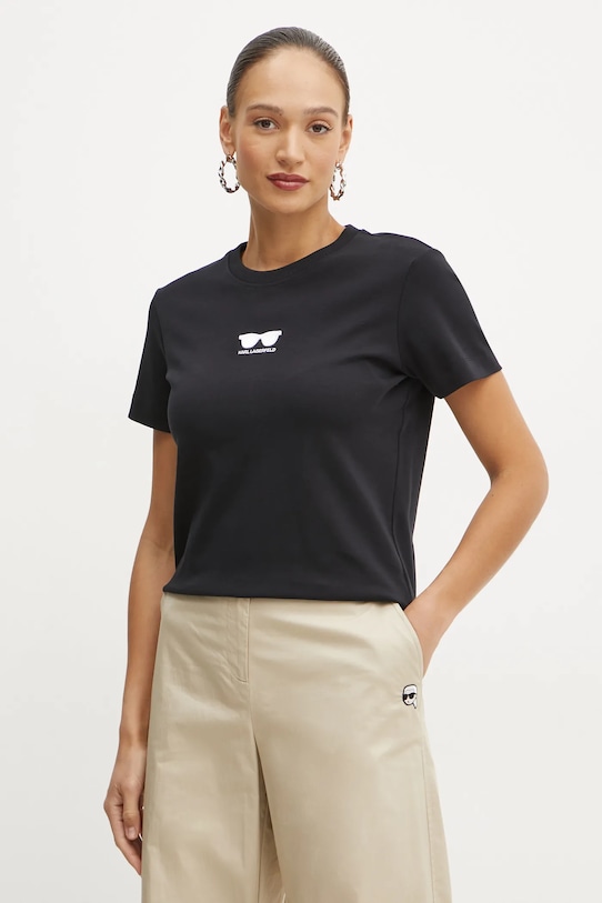 Karl Lagerfeld t-shirt bawełniany aplikacja czarny A1W17021