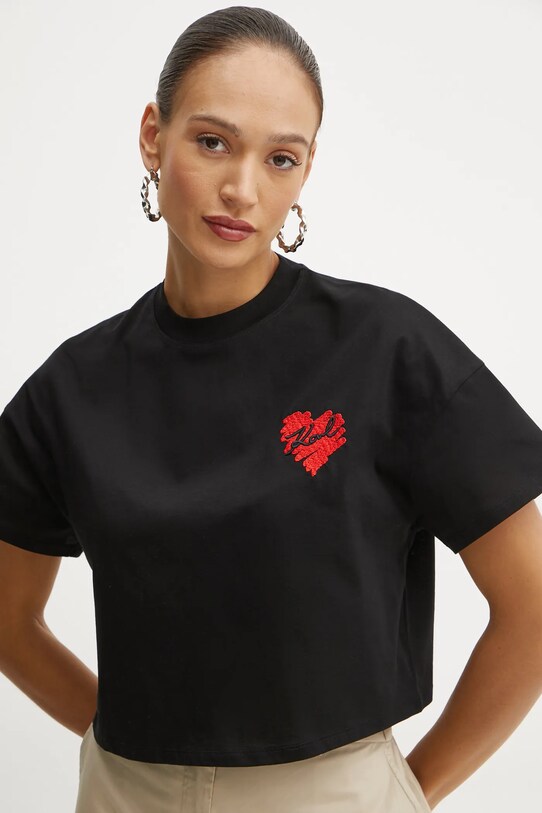 Bavlněné tričko Karl Lagerfeld černá A1W17074