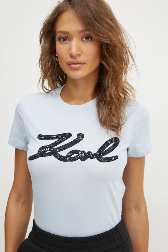 Памучна тениска Karl Lagerfeld щампа син A1W17117