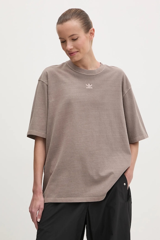 Памучна тениска adidas Originals Essential свободна кафяв JD5347