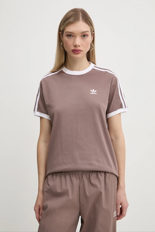 adidas Originals t-shirt 3-Stripes aplikacja brązowy JD4570
