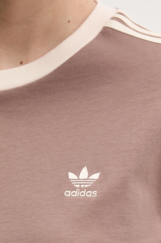 Βαμβακερή μπλούζα με μακριά μανίκια adidas Originals 3-Stripes JC5773 καφέ