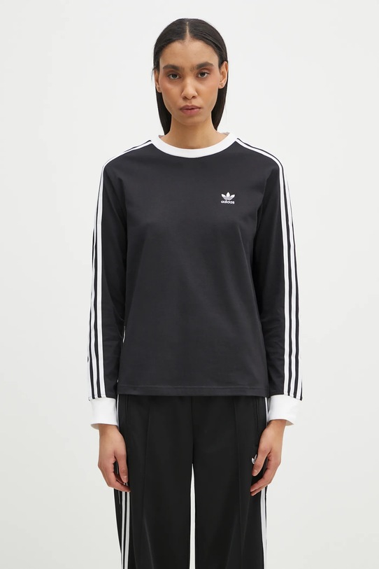 Хлопковый лонгслив adidas Originals 3-Stripes хлопок чёрный JC5774