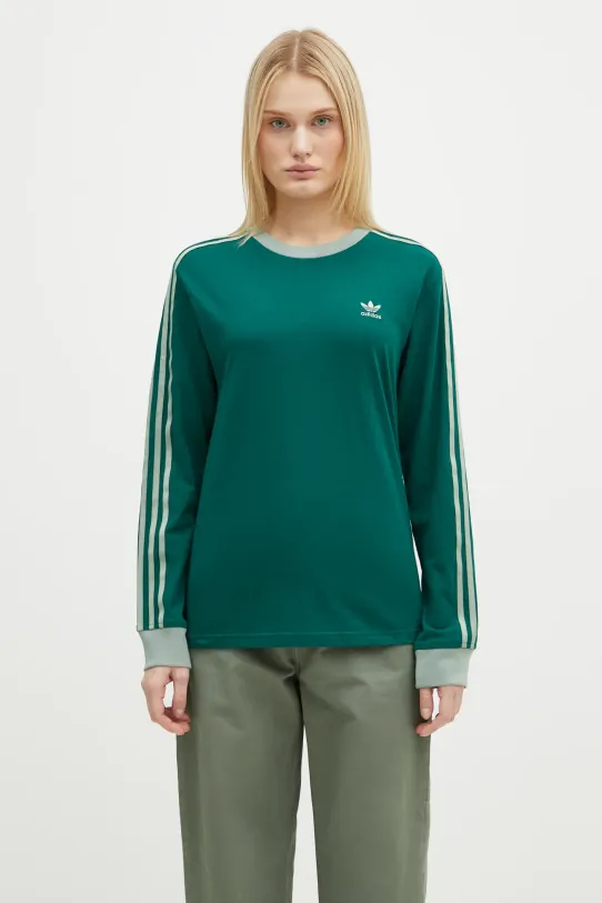 adidas Originals longsleeve din bumbac 3-Stripes cu modele verde JC5775