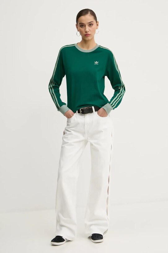 Bavlnené tričko s dlhým rukávom adidas Originals 3-Stripes JC5775 zelená SS25