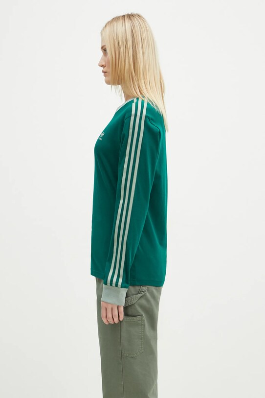 Бавовняний лонгслів adidas Originals 3-Stripes JC5775 зелений SS25