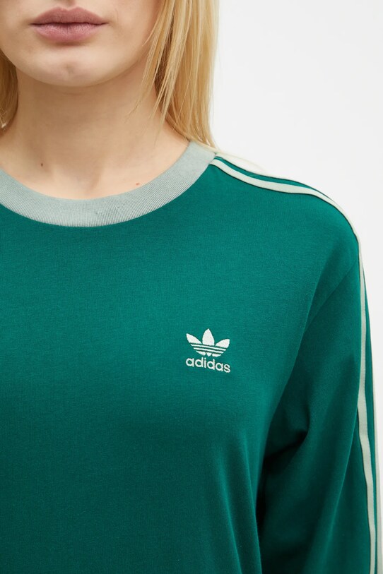 Бавовняний лонгслів adidas Originals 3-Stripes зелений JC5775