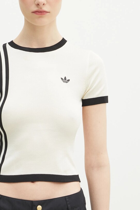 adidas Originals t-shirt KNITTED 3S TEE beżowy JJ0961