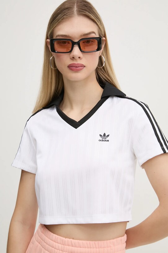 adidas Originals tricou V-NECK POLO imprimeu alb JD2608