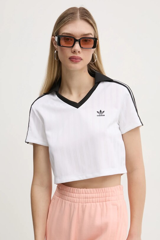 adidas Originals tricou V-NECK POLO alb JD2608