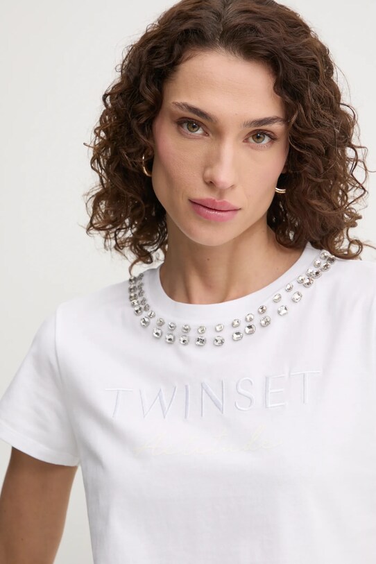 Βαμβακερό μπλουζάκι Twinset λευκό 251AP2161