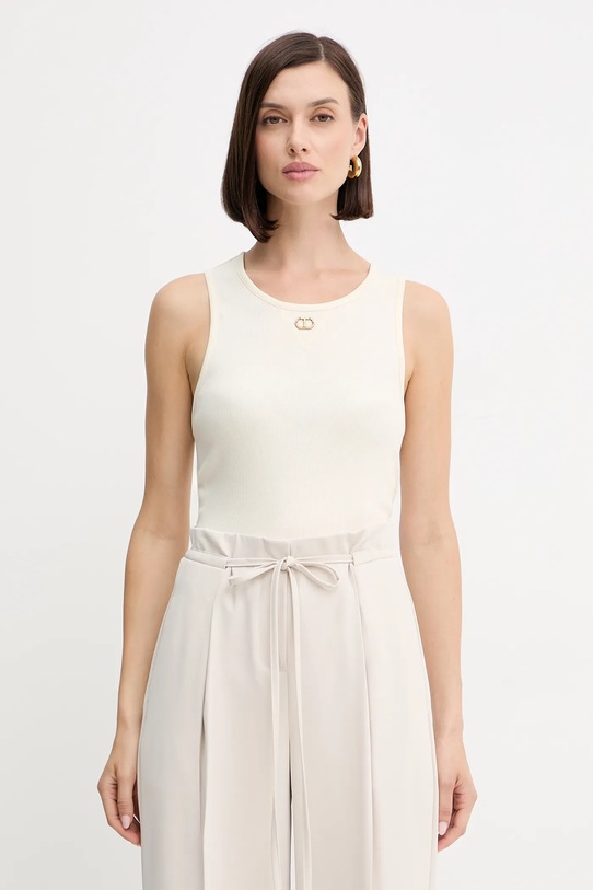 Twinset top bawełniany bawełna beżowy 251TP2550
