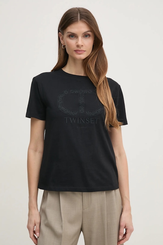 Twinset t-shirt bawełniany regular czarny 251TP2072