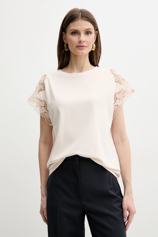 Twinset tricou din bumbac imprimeu bej 251TP2290