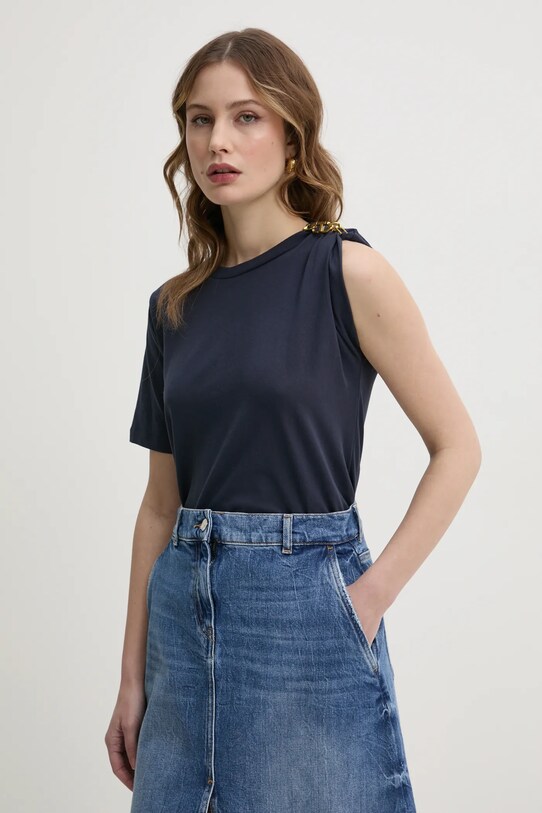 Twinset tricou din bumbac uni bleumarin 251TP2640