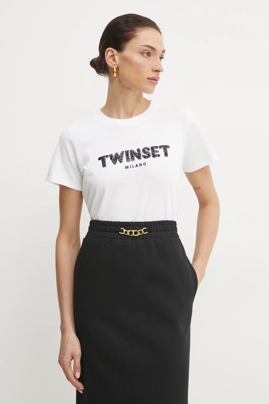 Twinset tricou din bumbac imprimeu alb 251TP2070