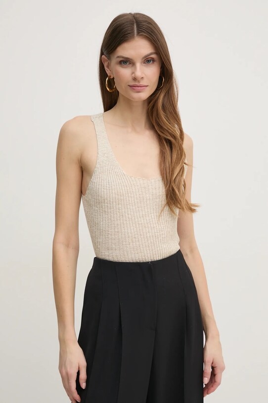 Топ з домішкою льону Twinset slim бежевий 251TP3370