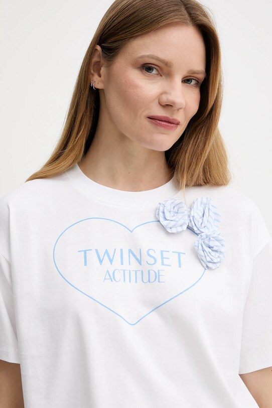 Twinset t-shirt bawełniany biały 251AX2020