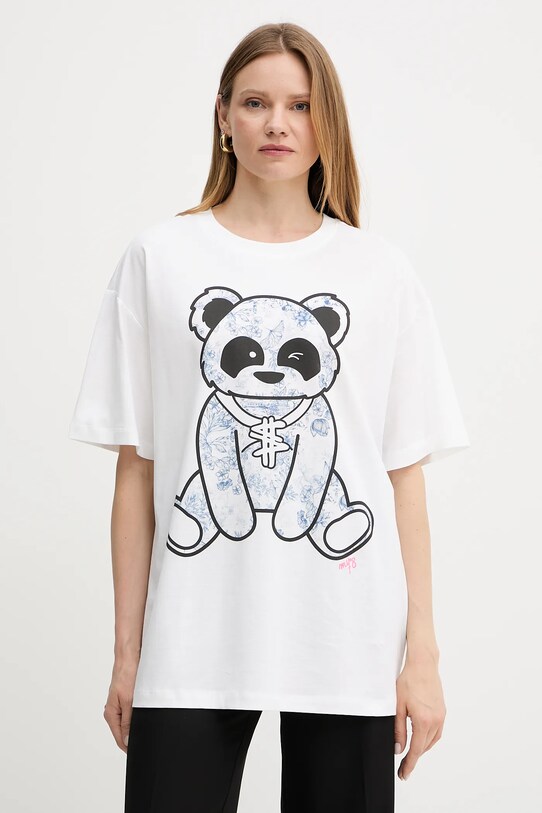 Bavlněné tričko Twinset kulatý bílá 251AQ2052