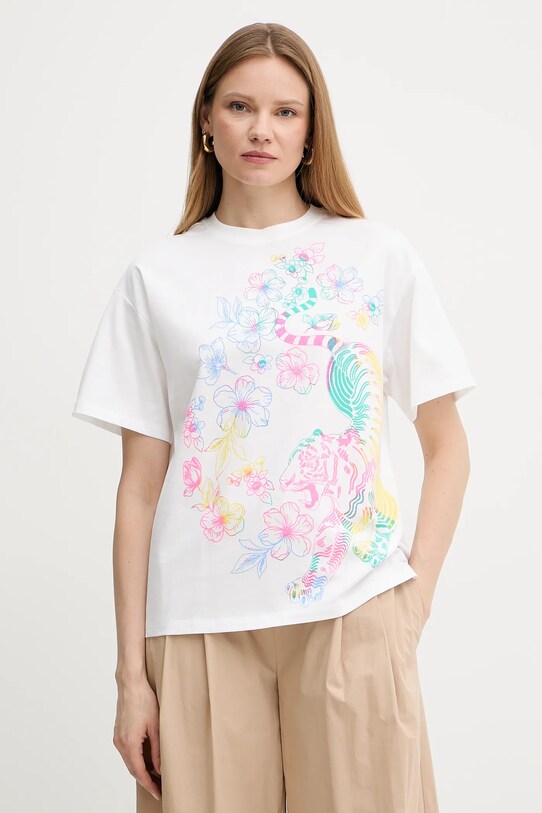 Twinset t-shirt bawełniany nadruk biały 251AQ2054