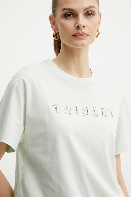 Bavlněné tričko Twinset zelená 251TT2041