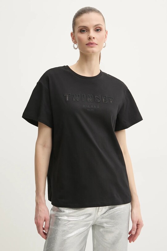 Хлопковая футболка Twinset relaxed чёрный 251TT2041