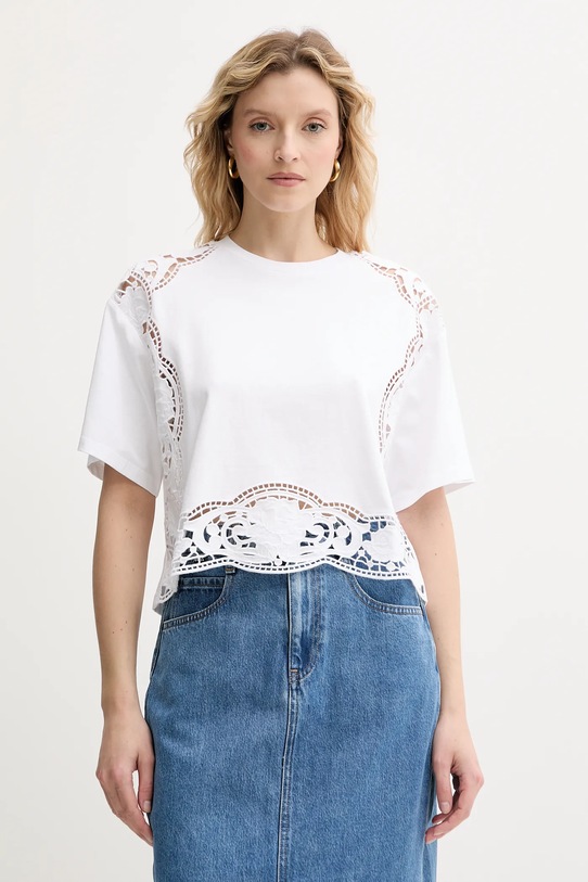 Βαμβακερό μπλουζάκι Twinset βαμβάκι λευκό 251TT2340