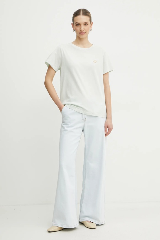Twinset t-shirt bawełniany 251TT2040 zielony SS25