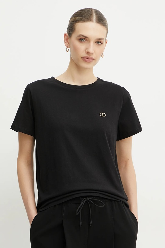 Bavlněné tričko Twinset potisk černá 251TT2040